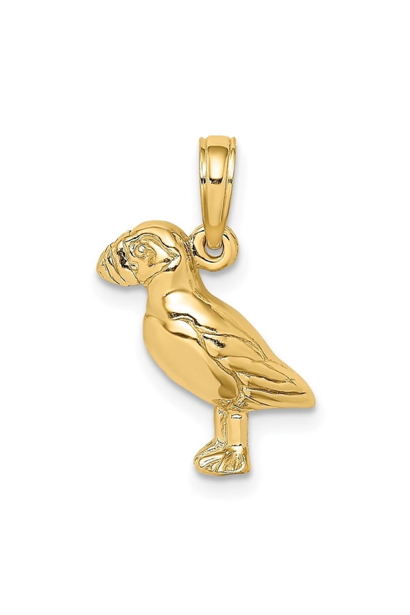 14K Yellow Gold 2-D Puffin Bird Charm Pendant for Women (L- 0.58 in, W- 0.51 in)