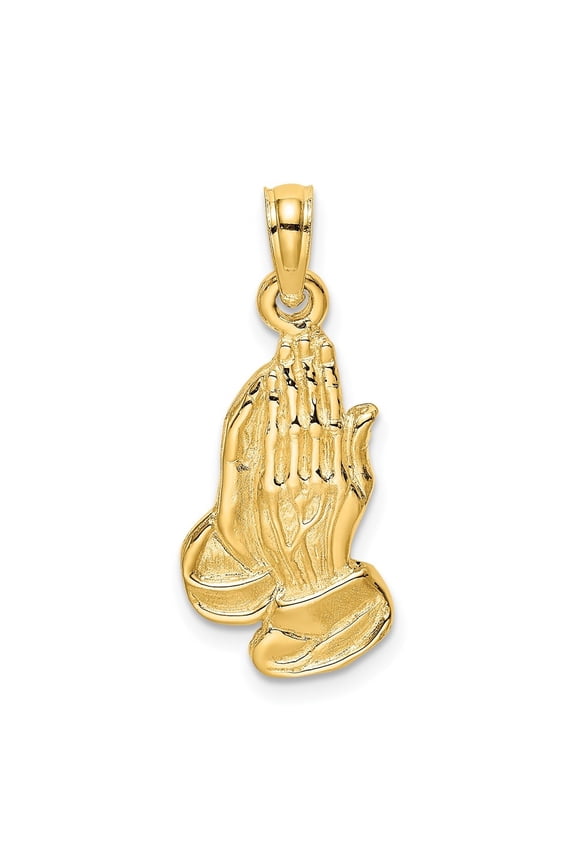 14K Yellow Gold 2-D Praying Hands Charm Pendant for Women (L- 0.93 in)