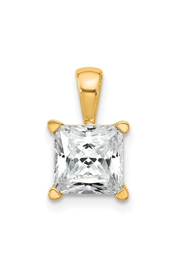 14K Yellow Gold 2 carat Lab Grown Diamond VS+ F+ Princess Complete Four Prong Pendant