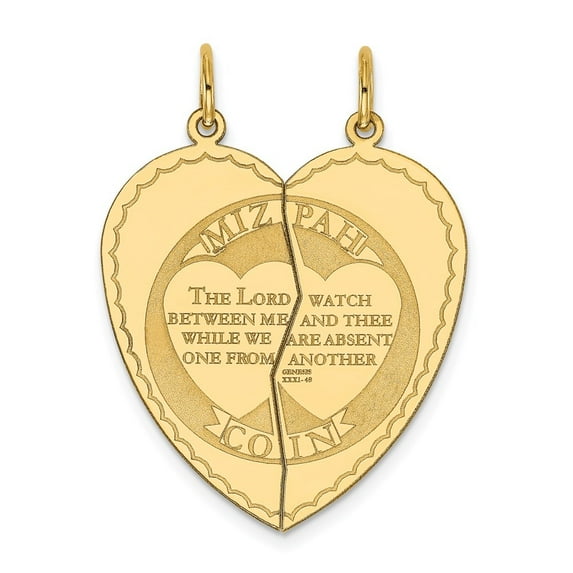Diamond2Deal 14K Yellow Gold 2-piece Mizpah Charm Pendant for Women (L- 1.3 in, W- 1.03 in)