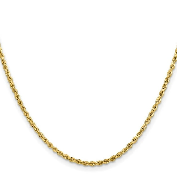 Diamond2Deal 14K Yellow Gold 2mm Lightweight Diamond-cut Rope Chain Necklace for Women 16"