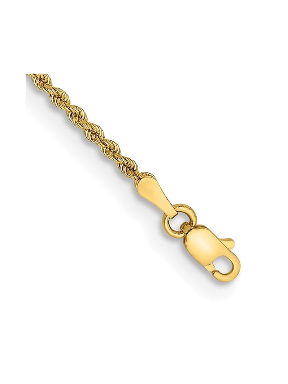 14K Yellow Gold 2mm Regular Rope Chain Bracelet 8 inch for Women