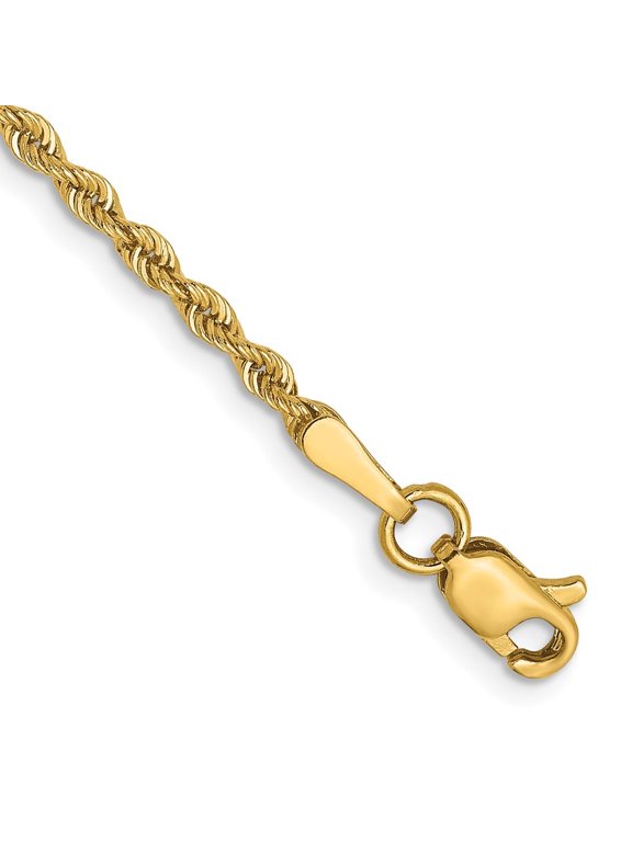 14K Yellow Gold 2mm Solid Regular Rope Chain Bracelet 8 inch for Women
