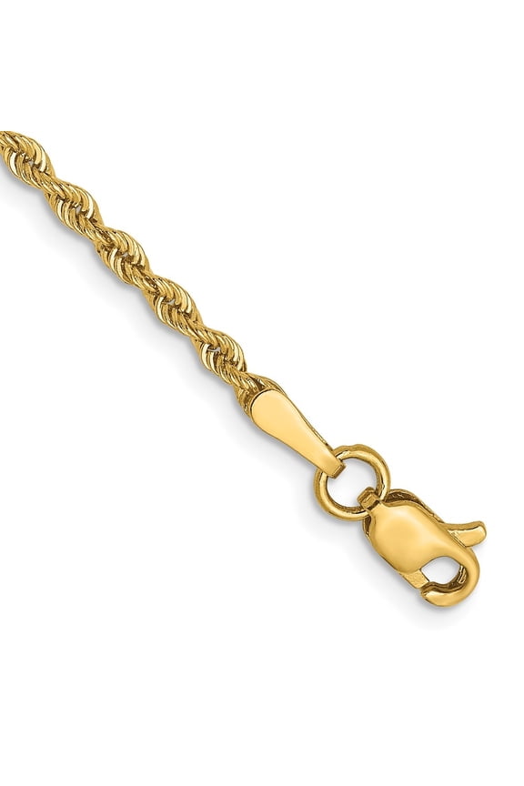 14K Yellow Gold 2mm Solid Regular Rope Chain Bracelet 8 inch for Women