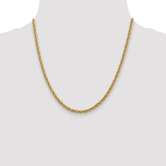 Diamond2Deal 14K Yellow Gold 3.3mm Diamond-Cut Semi Solid Rope Chain Necklace for Women 18"
