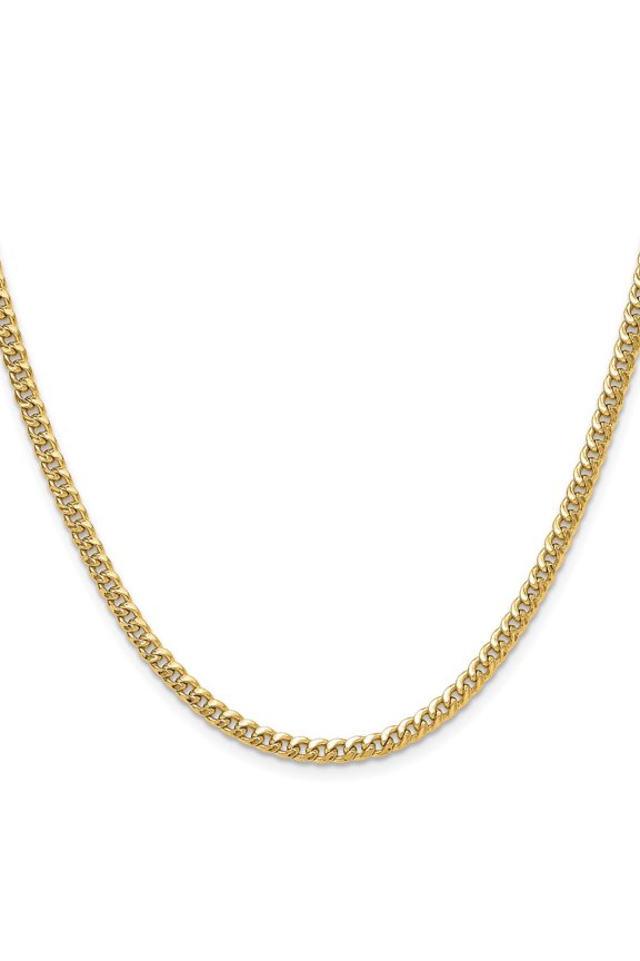Diamond2Deal 14K Yellow Gold 3.5mm Semi-Solid Miami Cuban Chain Necklace for Men 20"