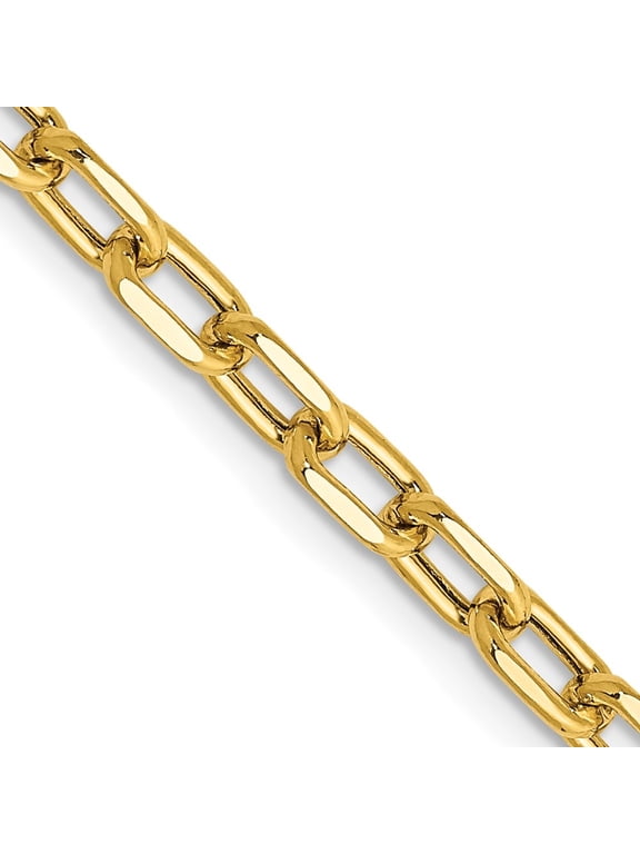 14K Yellow Gold 3.7mm Semi-Solid Diamond-Cut Open Link Cable Chain Necklace for Men 18"