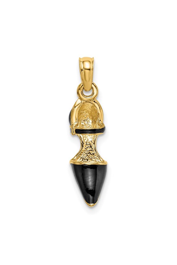 14K Yellow Gold 3-D Black Enamel Closed Toe High Heel Pendant for Women