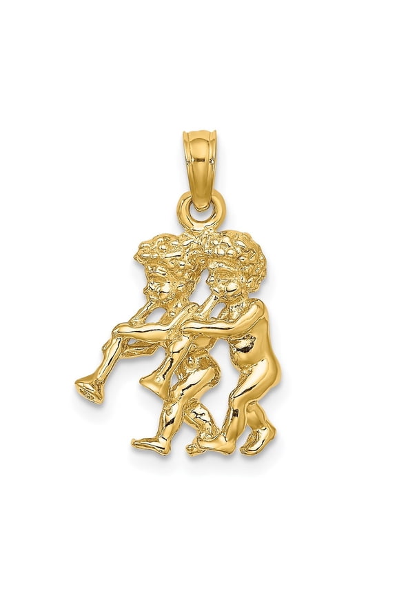 14K Yellow Gold 3-D Gemini Zodiac Charm Pendant for Women (L-20.05 mm,W-13 mm)