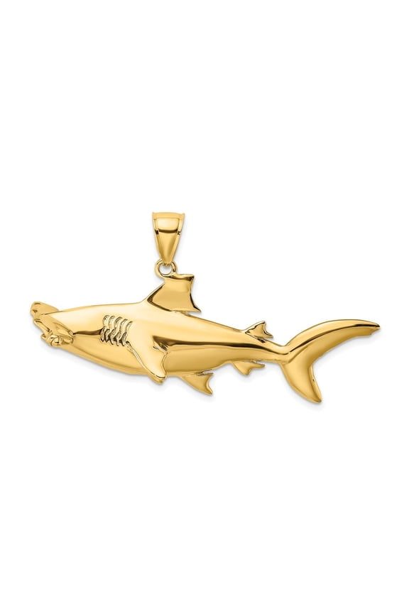 14K Yellow Gold 3-D Hammerhead Shark Pendant for Women (L- 0.71 in, W- 2.04 in)