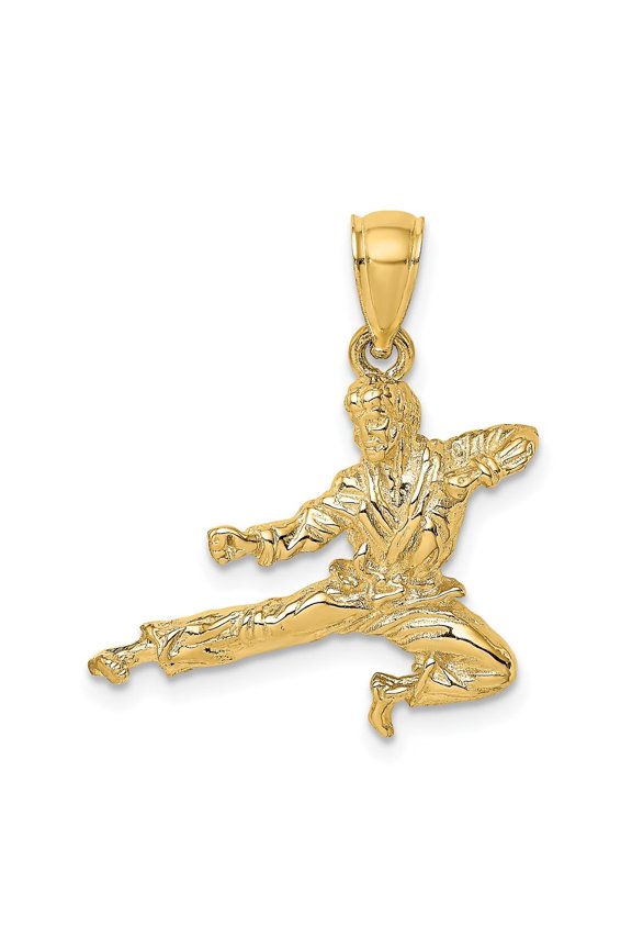 14K Yellow Gold 3-D Karate Man Pendant for Women (L- 0.95 in, W- 0.81 in)