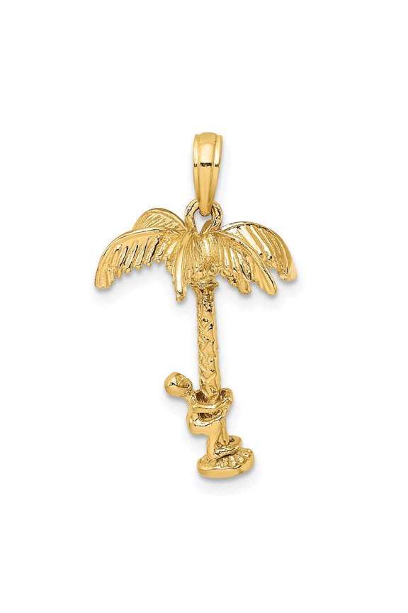 14K Yellow Gold 3-D Palm Tree with Moveable Man Pendant (L- 0.86 in, W- 0.63 in)