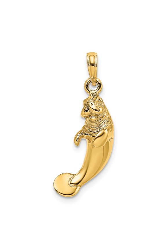 14K Yellow Gold 3-D Manatee Charm Pendant for Women (L- 0.83 in, W- 0.3 in)