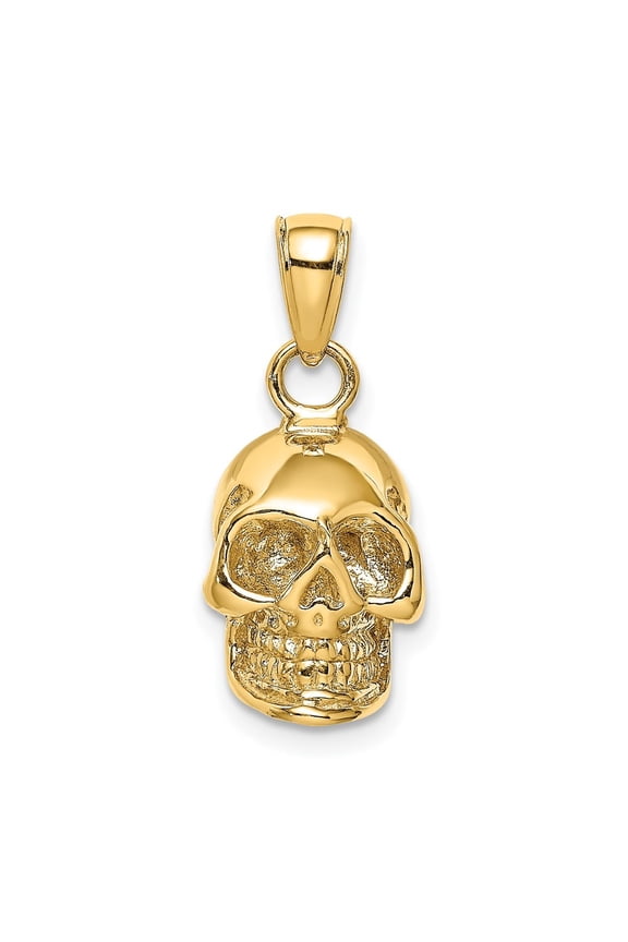 14K Yellow Gold 3-D Skull Pendant for Women (L- 0.7 in, W- 0.38 in)