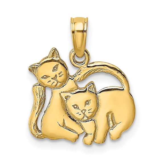 Diamond2Deal 14K Yellow Gold 3-D Two Kittens Charm Pendant for Women (L- 0.65 in, W- 0.58 in)