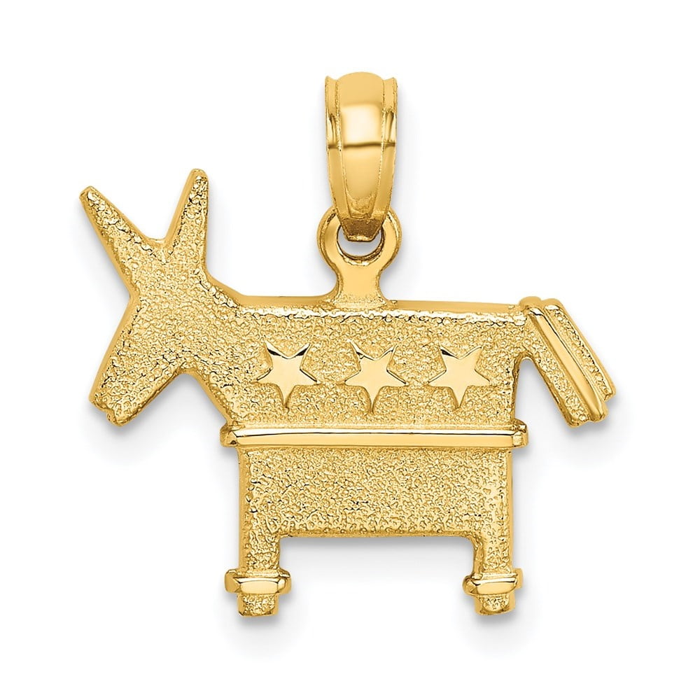 Diamond2Deal 14K Yellow Gold 3-D Democratic Donkey Pendant for Women (L- 0.57 in, W- 0.73 in)