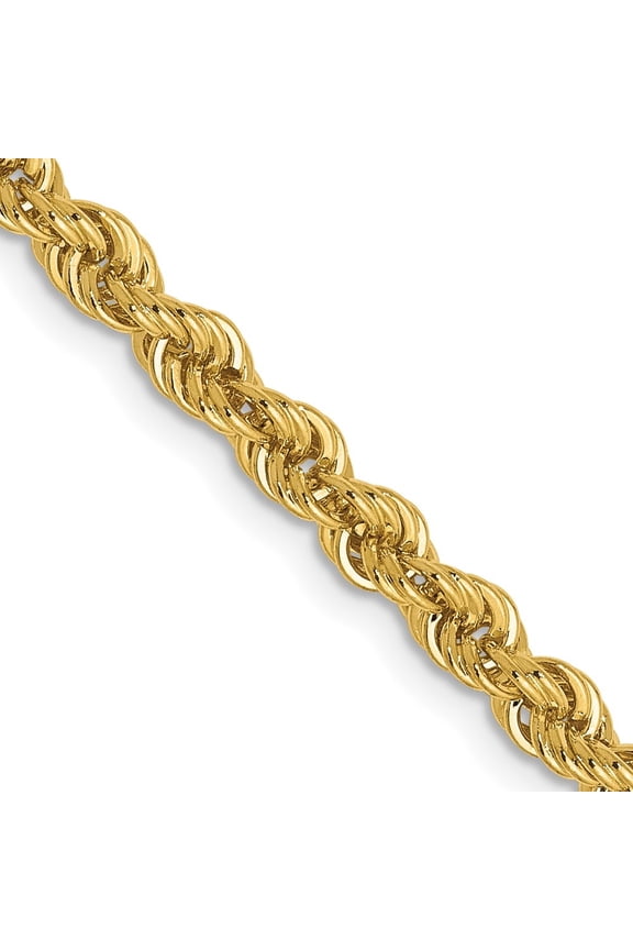 14K Yellow Gold 3 mm Solid Regular Rope Chain Necklace for Women 30"