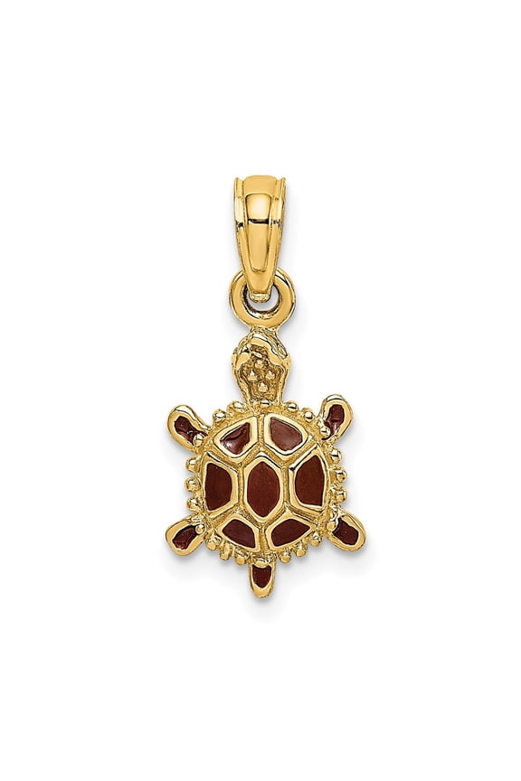 14K Yellow Gold 3D Brown Enamel Tortoise Pendant for Women (L- 0.79 in, W- 0.37 in)