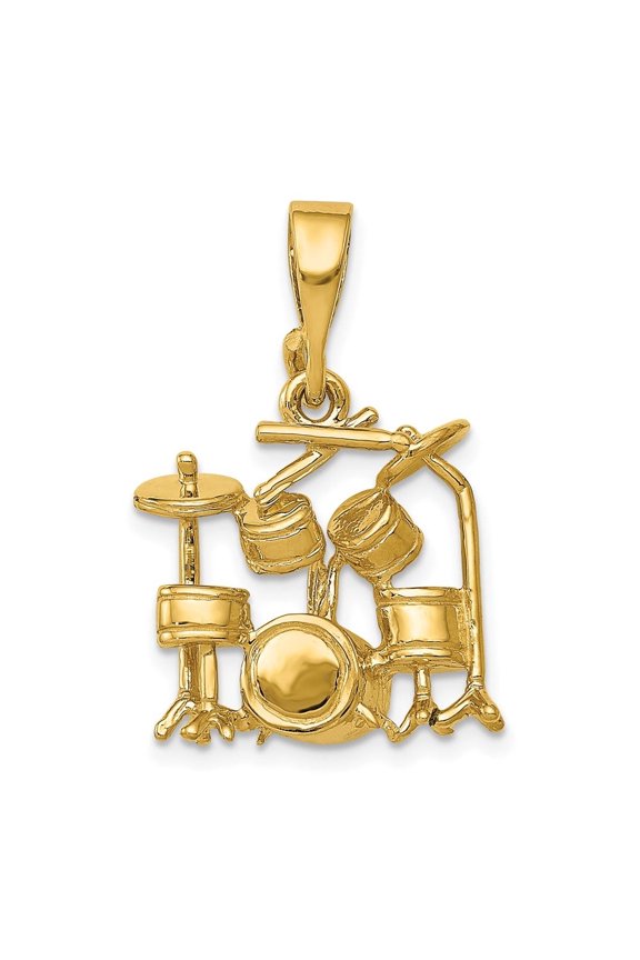 Diamond2Deal 14K Yellow Gold 3D Drum Set Charm Pendant for Men (L- 1.03 inch, W- 0.6 inch)