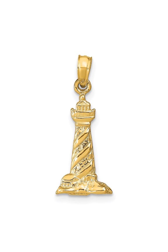 Diamond2Deal 14K Yellow Gold 3D St. Augustine Lighthouse Pendant for Men (L- 0.95 inch, W- 0.4 inch)