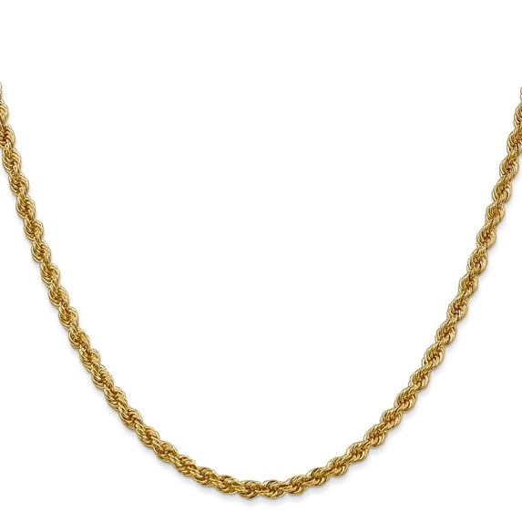 Diamond2Deal 14K Yellow Gold 3mm Regular Lobster Clasp with Rope Chain Necklace for Women 24"