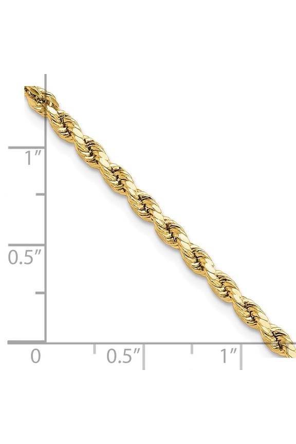 Diamond2Deal 14K Yellow Gold 3mm Semi Solid Diamond-Cut Rope Chain Necklace for Women 18"