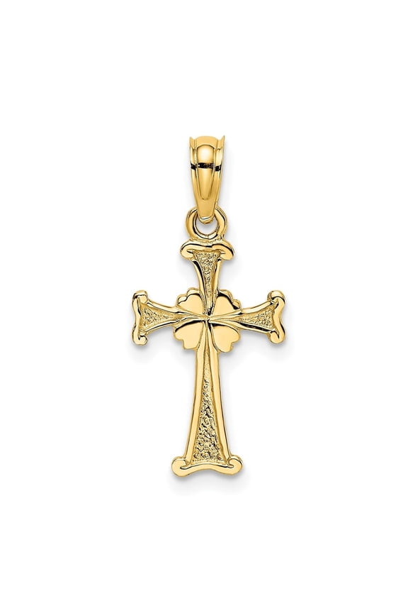14K Yellow Gold 4-Leaf Clover Cross Charm Pendant for Women (L- 0.62 in)