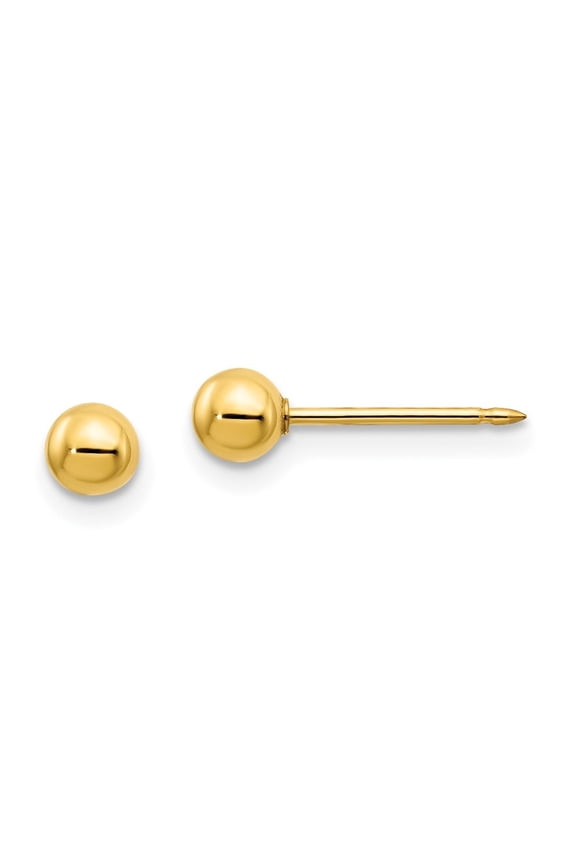 14K Yellow Gold 4mm Ball/Long Post Stud Earrings (L- 0.16 inch, W-0.16 inch)