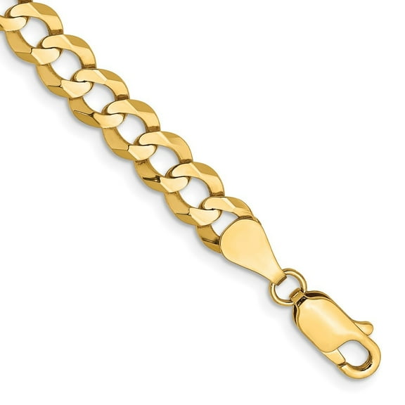 Diamond2Deal 14K Yellow Gold 5.9mm Lightweight Flat Cuban Curb Chain Bracelet for Men 7"