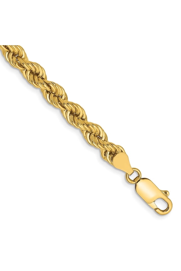 14K Yellow Gold 5mm Regular Rope Chain Bracelet 9 inch for Women