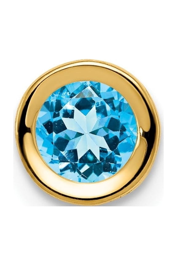 14K Yellow Gold 5mm Round Blue Topaz Bezel Chain Slide