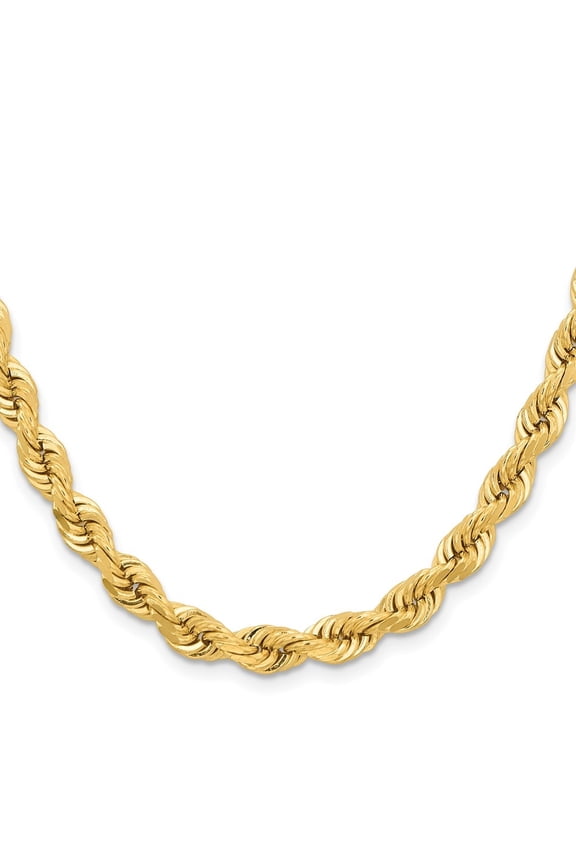 14K Yellow Gold 6.5 mm Diamond-cut Rope Chain Necklace for Mens 24"