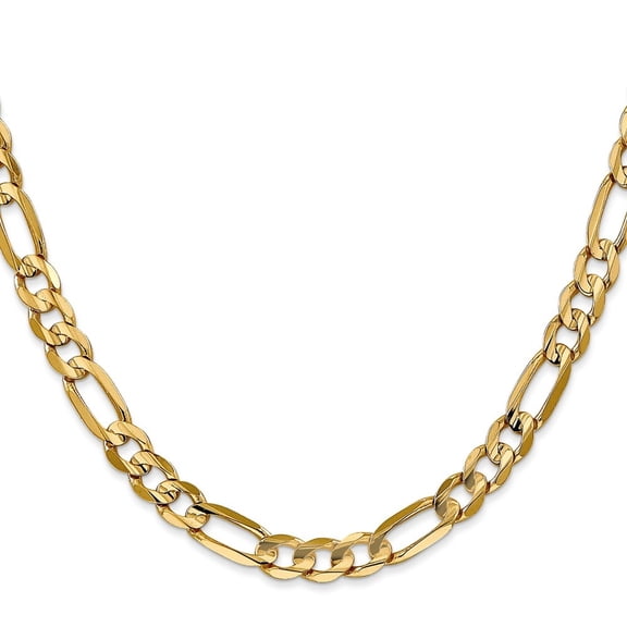 Diamond2Deal 14K Yellow Gold 6 mm Concave Open Figaro Chain Necklace for Mens 26"