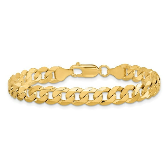 Diamond2Deal 14K Yellow Gold 7.25mm Flat Beveled Curb Chain Bracelet for Men 7"