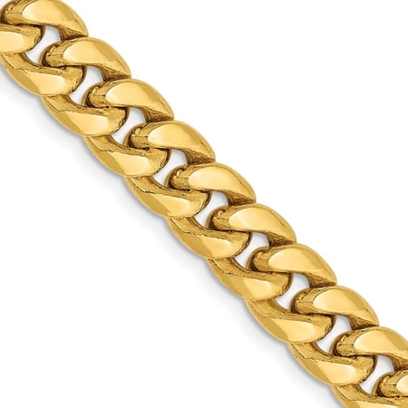 Diamond2Deal 14K Yellow Gold 7.3 mm Semi-Solid Miami Cuban Chain Necklace for Mens 28"