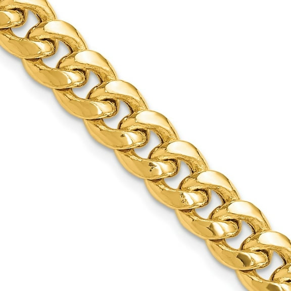 Diamond2Deal 14K Yellow Gold 7.3mm Semi-Solid Miami Cuban Curb Chain Bracelet for Men 7"