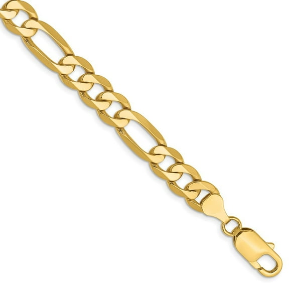 Diamond2Deal 14K Yellow Gold 7.5mm Flat Figaro Chain Bracelet for Men 8"