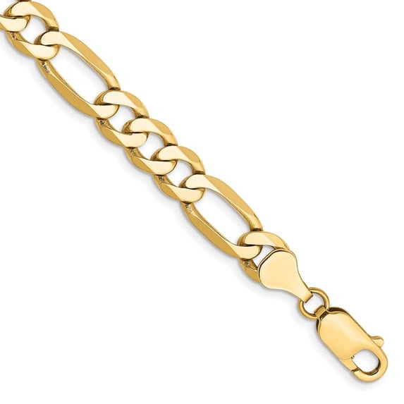 Diamond2Deal 14K Yellow Gold 7mm Flat Figaro Chain Bracelet 9 inch for Women
