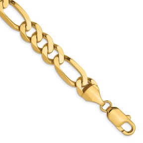 Diamond2Deal 14K Yellow Gold 8.75mm Flat Figaro Chain Bracelet for Women 9"