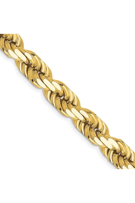 14K Yellow Gold 8 mm Diamond-cut Rope Chain Necklace for Mens 24"