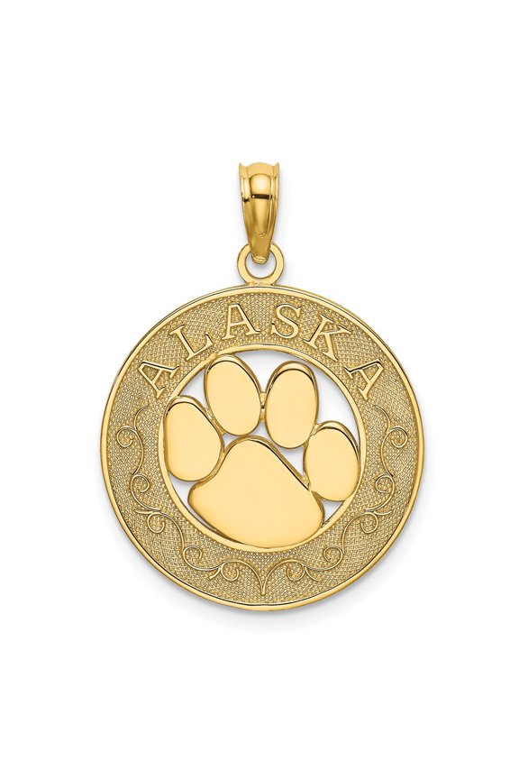 14K Yellow Gold ALASKA with Bear Paw Pendant for Women (L- 0.74 in, W- 0.74 in)
