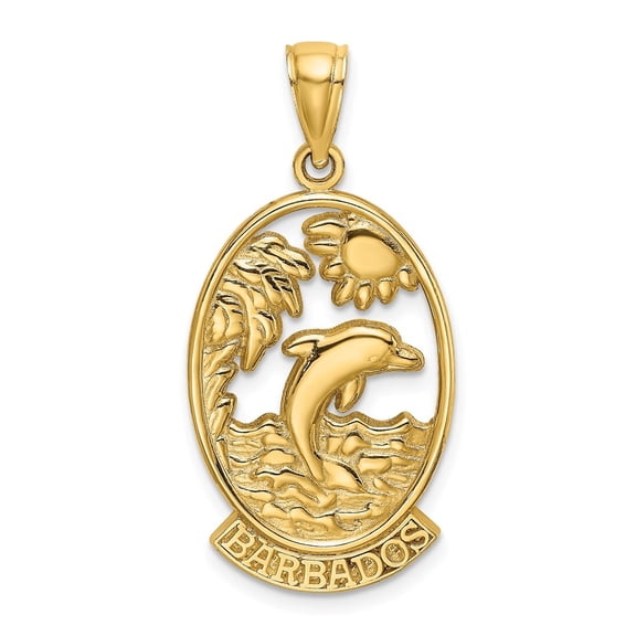 Diamond2Deal 14K Yellow Gold BARBADOS with Dolphin Sunset Scene Pendant for Women
