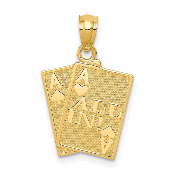 Diamond2Deal 14K Yellow Gold Ace Of Hearts and Ace Of Spade All In! Cards Pendant for Women (L-21.5 mm,W-13.5 mm)