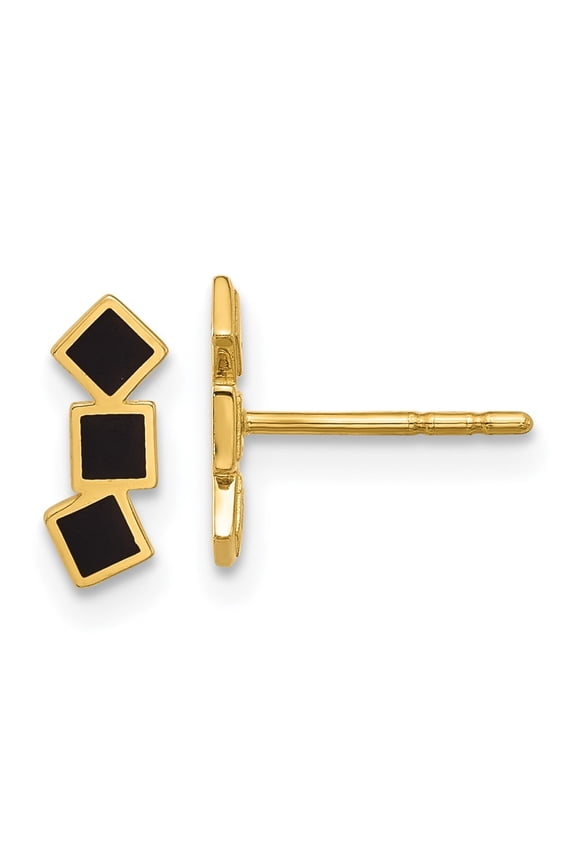 14K Yellow Gold Black Epoxy Squares Post Earrings for Women (L- 0.38 inch, W- 0.15 inch)