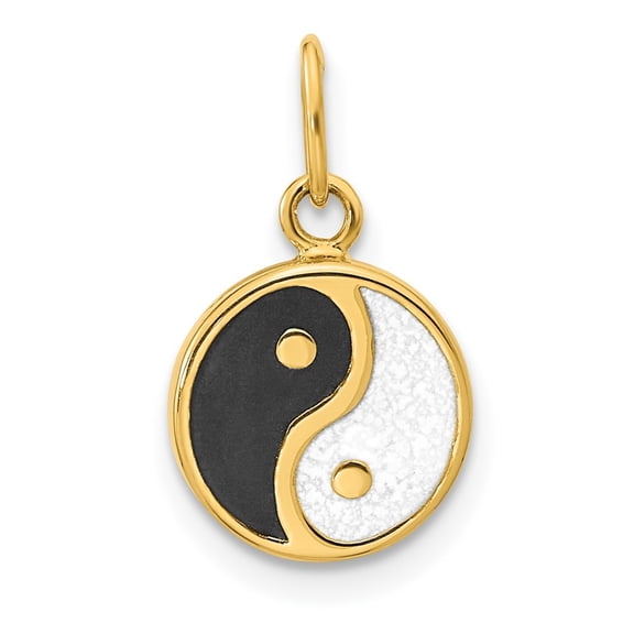 Diamond2Deal 14K Yellow Gold Black/White Enamel Yin and Yang Pendant for Women