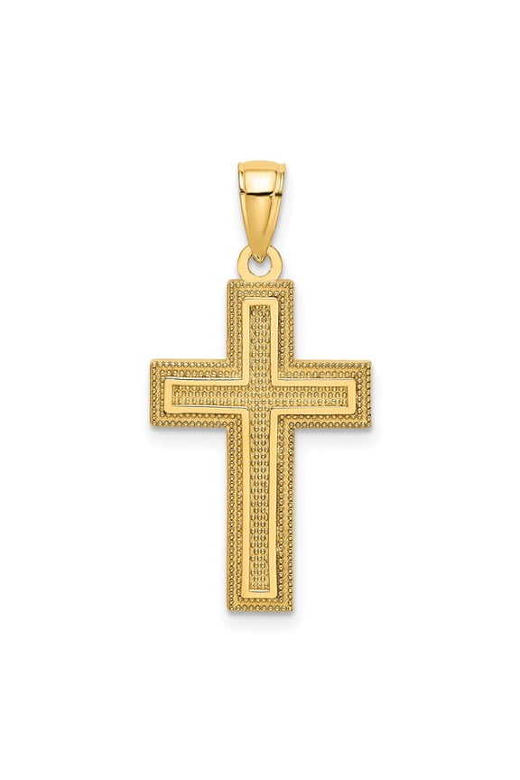 14K Yellow Gold Block Cross Charm Pendant for Women (L- 1.17 in, W- 0.6 in)