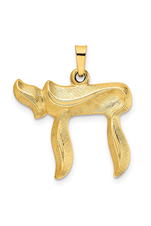 14K Yellow Gold Brushed Solid Chai Symbol Pendant for Women (L- 0.95 in, W- 0.9 in)