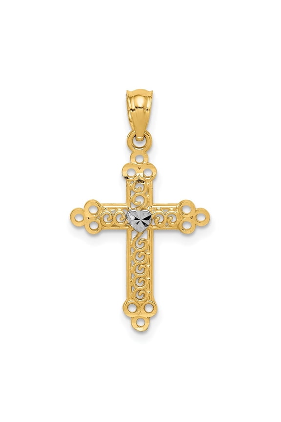 14K Yellow Gold Budded Cross Pendant for Women (L-28 mm,W-16 mm)