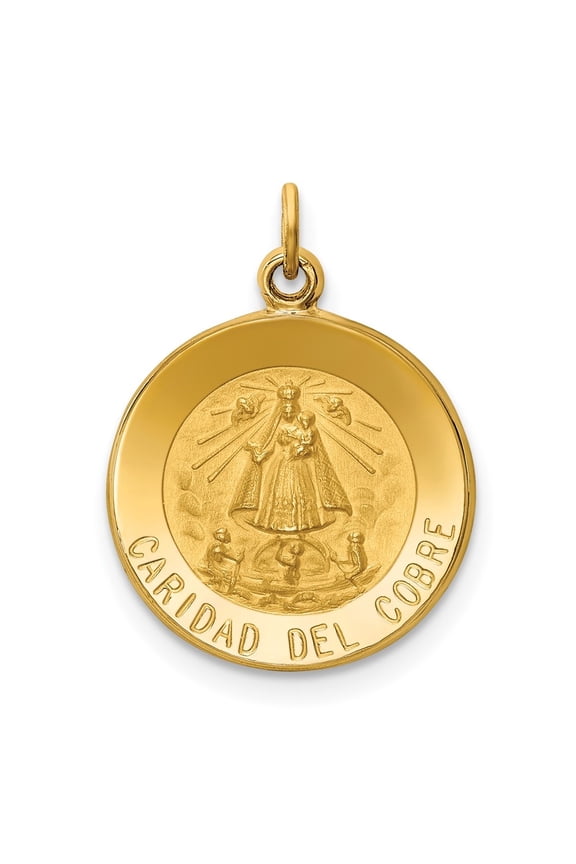 14K Yellow Gold Caridad Del Cobre Medal Pendant for Women (L- 0.79 in, W- 0.6 in)