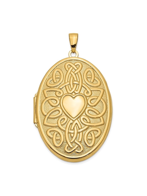 14K Yellow Gold Celtic Heart Oval Locket Pendant for Women (L- 1.85 in, W- 1.11 in)